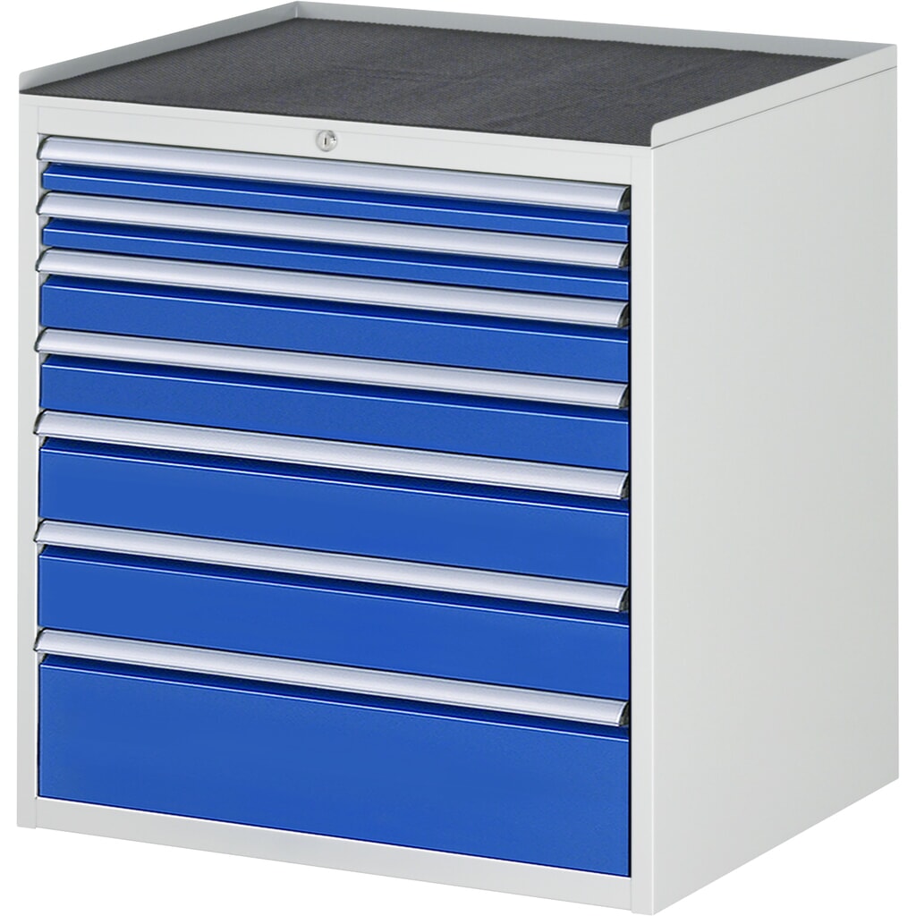 RAU Schubladenschrank Serie 7000, HxBxT 825 x 770 x 650 mm, 7 x 100%-Auszug-Schubladen 2 x 60, 2 x 90, 2 x 120, 1 x 180 mm, Arbeitsplatte Metall Produktabbildung: RAU Schubladenschrank Serie 7000, HxBxT 825 x 770 x 650 mm, 7 x 100%-Auszug-Schubladen 2 x 60, 2 x 90, 2 x 120, 1 x 180 mm, Arbeitsplatte Metall