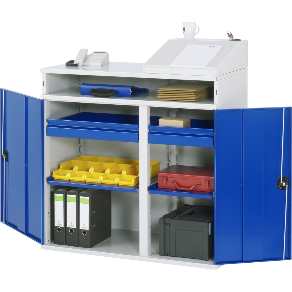 Produktabbildung: RAU Pultschrank, HxBxT 1.060-1.220 x 1.100 x 520 mm, Schubladen 2 x 80 mm
