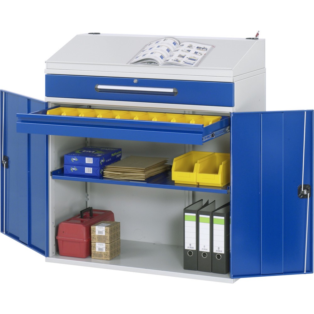 Produktabbildung Nr. 1: RAU Pultschrank, HxBxT 1.110-1.220 x 1.100 x 520 mm, Schubladen 1 x 80, 1 x 120 mm