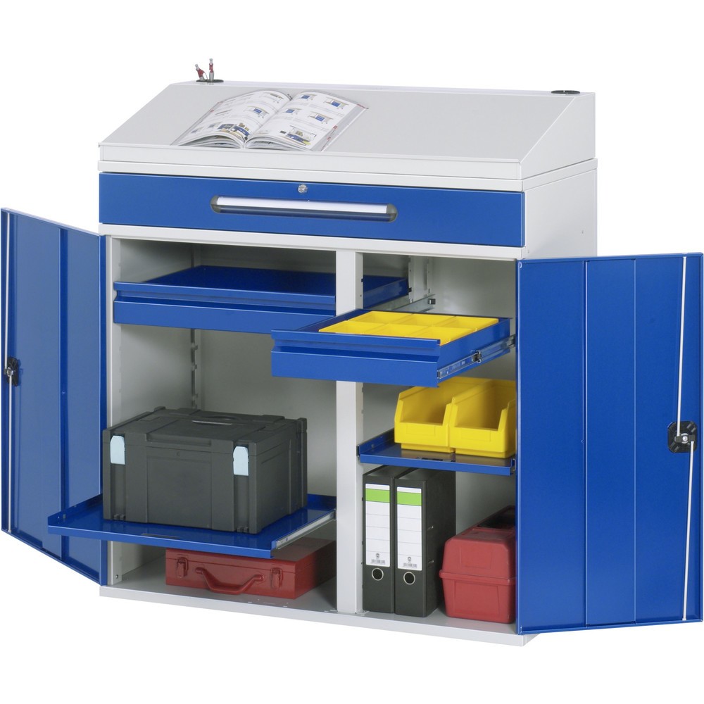 Produktabbildung Nr. 1: RAU Pultschrank, HxBxT 1.110-1.220 x 1.100 x 520 mm, Schubladen 2 x 80, 1 x 120 mm