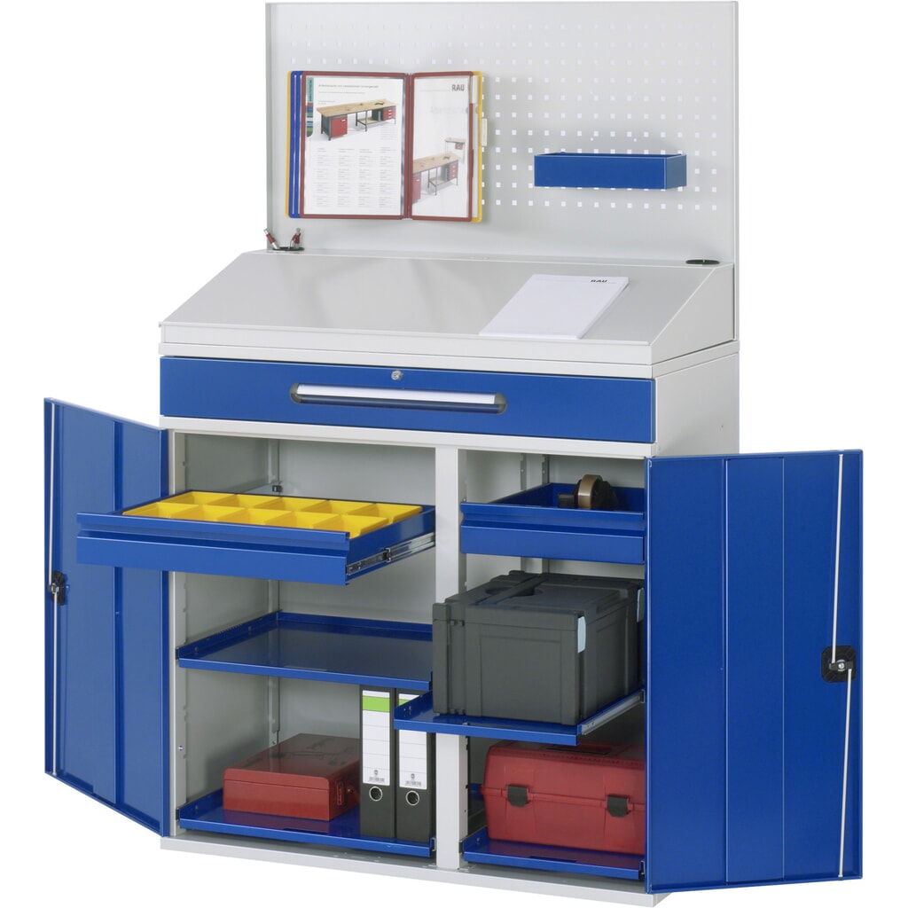 RAU Pultschrank, HxBxT 1.110-1.770 x 1.100 x 520 mm, Schubladen 2 x 80, 1 x 120 mm Produktabbildung: RAU Pultschrank, HxBxT 1.110-1.770 x 1.100 x 520 mm, Schubladen 2 x 80, 1 x 120 mm