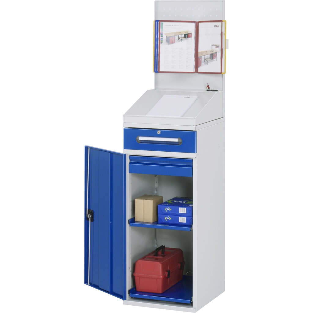 RAU Pultschrank, HxBxT 1.110-1.770 x 450 x 520 mm, Schubladen 1 x 80, 1 x 120 mm Produktabbildung: RAU Pultschrank, HxBxT 1.110-1.770 x 450 x 520 mm, Schubladen 1 x 80, 1 x 120 mm