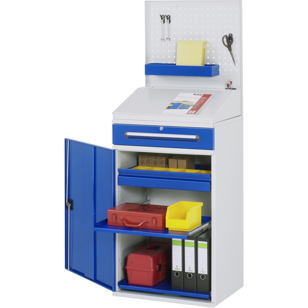 RAU Pultschrank, HxBxT 1.110-1.770 x 650 x 520 mm, Schubladen 1 x 80, 1 x 120 mm Produktabbildung: RAU Pultschrank, HxBxT 1.110-1.770 x 650 x 520 mm, Schubladen 1 x 80, 1 x 120 mm