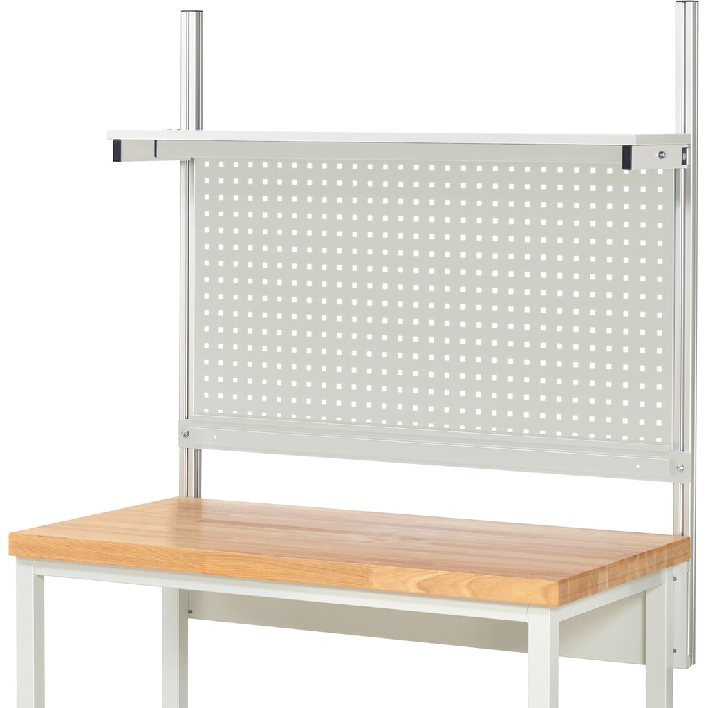 RAU Werkbank-Aufbau, HxBxT 1.130 x 1.250 x 350 mm, mit 1 Etagenboard melaminharzbeschichtete Platte und 1 Halteschiene, Komplettset 01 für Produktbreite 1.250 mm Produktabbildung Nr. 2: RAU Werkbank-Aufbau, HxBxT 1.130 x 1.250 x 350 mm, mit 1 Etagenboard melaminharzbeschichtete Platte und 1 Halteschiene, Komplettset 01 für Produktbreite 1.250 mm