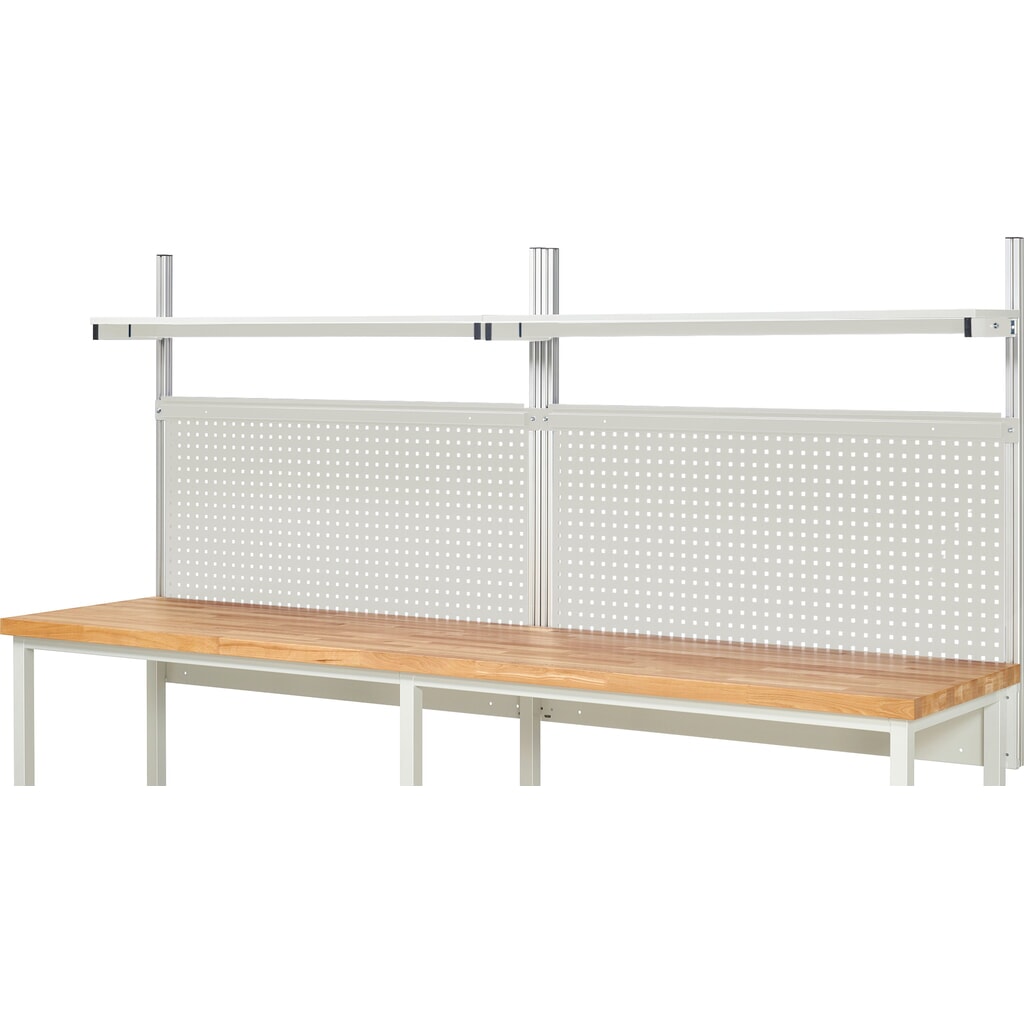 RAU Werkbank-Aufbau, HxBxT 1.130 x 3.000 x 350 mm, mit 2 Etagenboards melaminharzbeschichtete Platte und 2 Halteschienen, Komplettset 01 für Produktbreite 3.000 mm Produktabbildung Nr. 2: RAU Werkbank-Aufbau, HxBxT 1.130 x 3.000 x 350 mm, mit 2 Etagenboards melaminharzbeschichtete Platte und 2 Halteschienen, Komplettset 01 für Produktbreite 3.000 mm