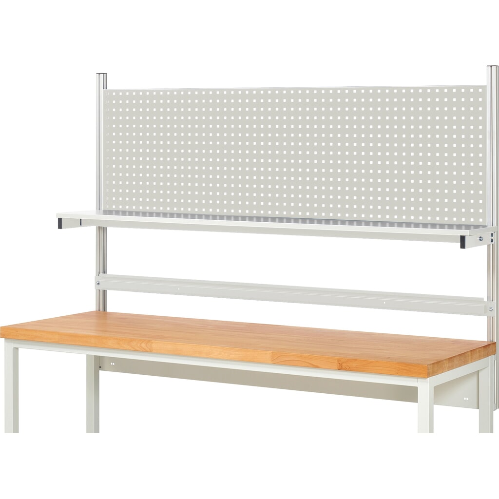 RAU Werkbank-Aufbau, HxBxT 1.130 x 2.000 x 350 mm, mit 1 Etagenboard melaminharzbeschichtete Platte und 1 Halteschiene, Komplettset 01 für Produktbreite 2.000 mm Produktabbildung Nr. 2: RAU Werkbank-Aufbau, HxBxT 1.130 x 2.000 x 350 mm, mit 1 Etagenboard melaminharzbeschichtete Platte und 1 Halteschiene, Komplettset 01 für Produktbreite 2.000 mm