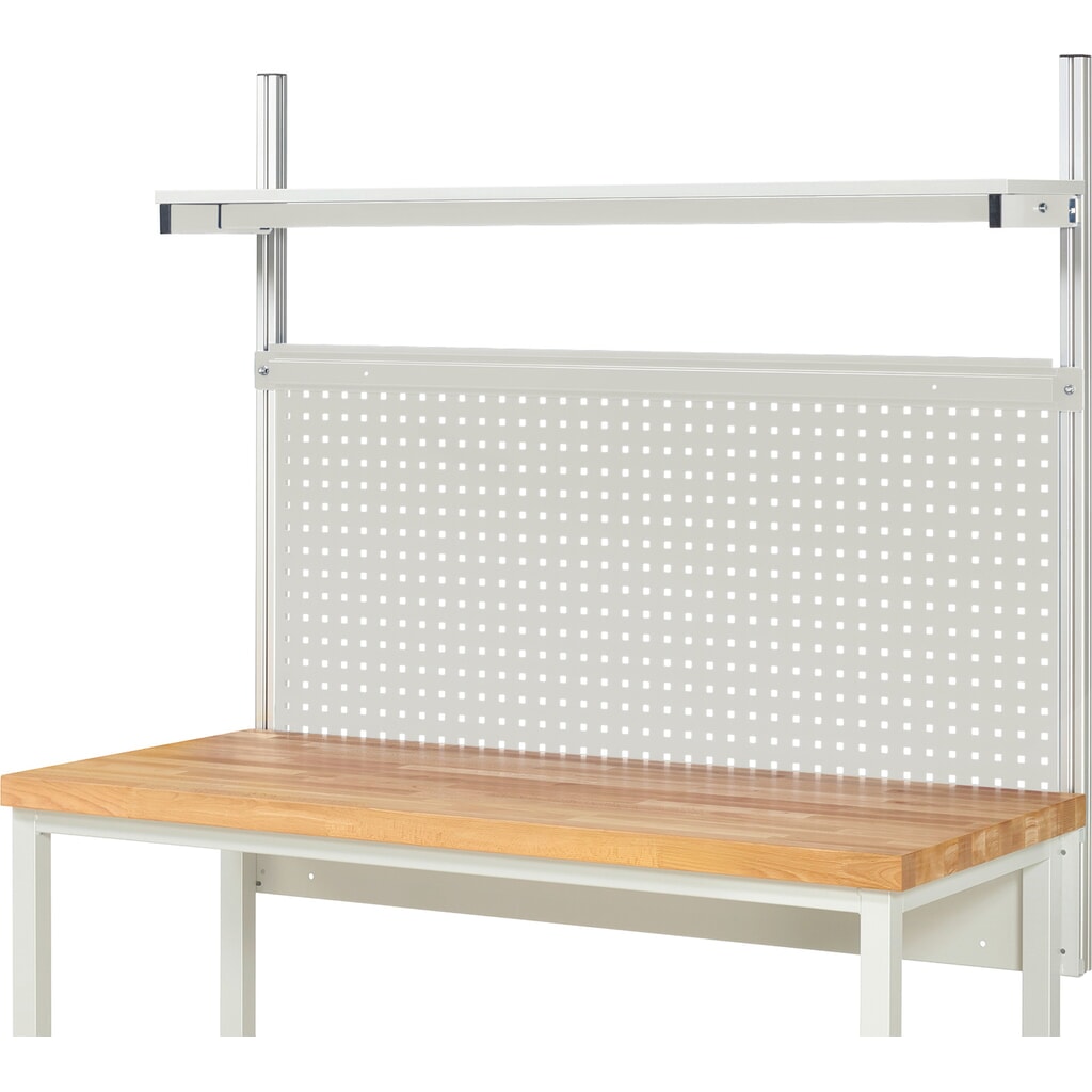 RAU Werkbank-Aufbau, HxBxT 1.130 x 1.500 x 350 mm, mit 1 Etagenboard melaminharzbeschichtete Platte und 1 Halteschiene, Komplettset 01 für Produktbreite 1.500 mm Produktabbildung Nr. 2: RAU Werkbank-Aufbau, HxBxT 1.130 x 1.500 x 350 mm, mit 1 Etagenboard melaminharzbeschichtete Platte und 1 Halteschiene, Komplettset 01 für Produktbreite 1.500 mm