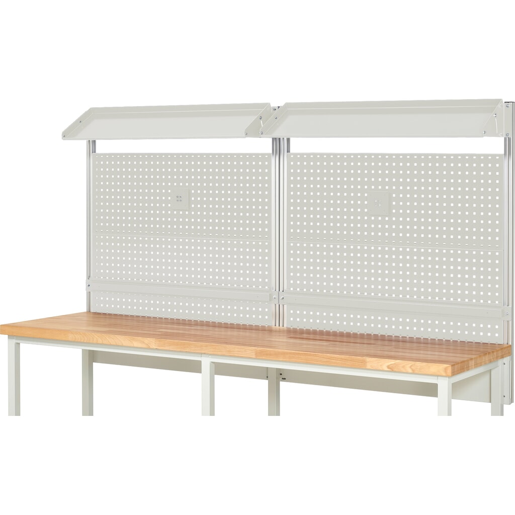 RAU Werkbank-Aufbau, HxBxT 1.130 x 2.500 x 350 mm, mit 2 neigbaren Metallablagen, 2 Halteschienen und 2 Flachbildschirmhalter, Komplettset 02 für Produktbreite 2.500 mm Produktabbildung Nr. 2: RAU Werkbank-Aufbau, HxBxT 1.130 x 2.500 x 350 mm, mit 2 neigbaren Metallablagen, 2 Halteschienen und 2 Flachbildschirmhalter, Komplettset 02 für Produktbreite 2.500 mm