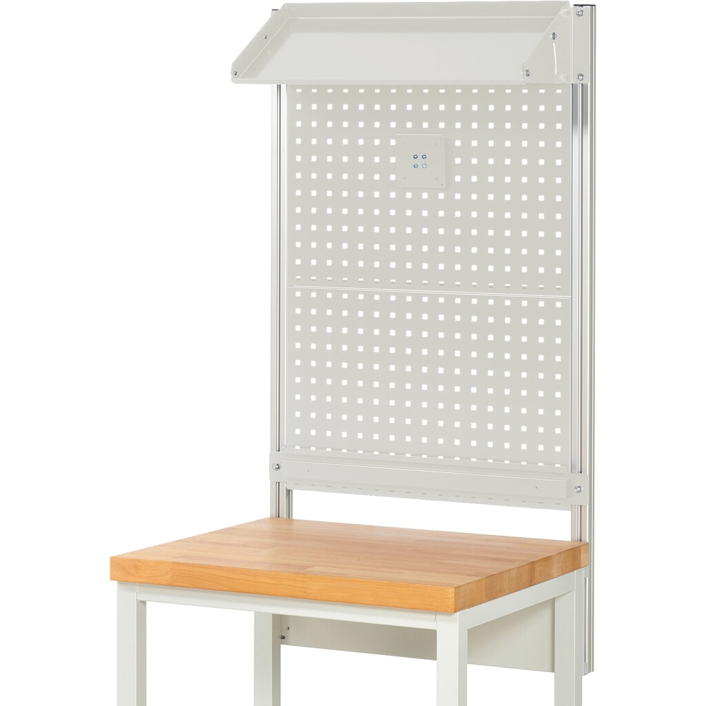 Produktabbildung Nr. 2: RAU Werkbank-Aufbau, HxBxT 1.130 x 750 x 350 mm, mit 1 neigbaren Metallablage, 1 Halteschiene und 1 Flachbildschirmhalter, Komplettset 02 für Produktbreite 750 mm