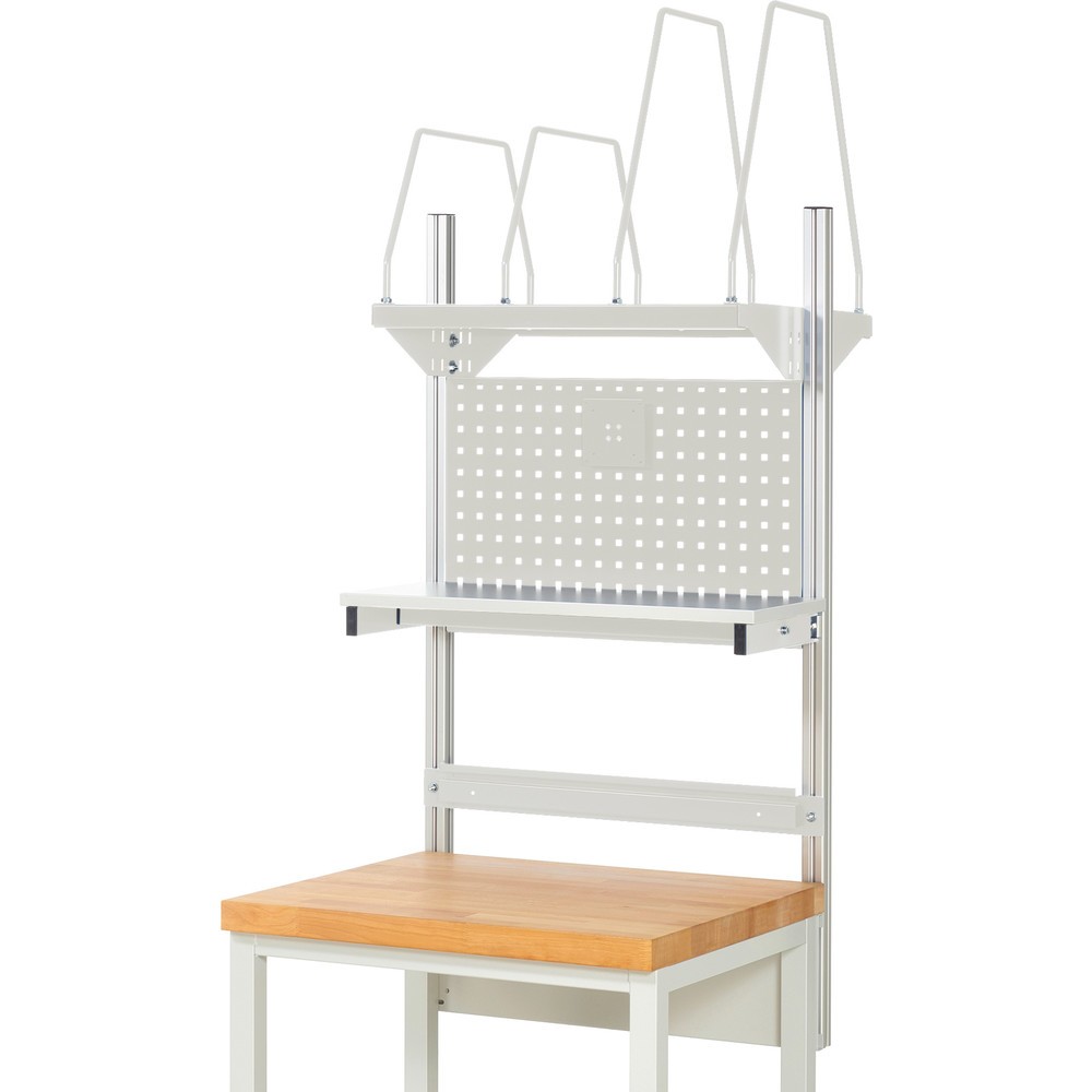 Produktabbildung Nr. 2: RAU Werkbank-Aufbau, HxBxT 1.130 x 750 x 350 mm, mit 1 Etagenboard, 1 Halteschiene und 1 Flachbildschirmhalter, Komplettset 03 für Produktbreite 750 mm