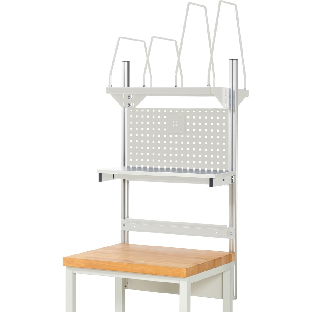 Produktabbildung Nr. 2: RAU Werkbank-Aufbau, HxBxT 1.130 x 750 x 350 mm, mit 1 Etagenboard, 1 Halteschiene und 1 Flachbildschirmhalter, Komplettset 03 für Produktbreite 750 mm