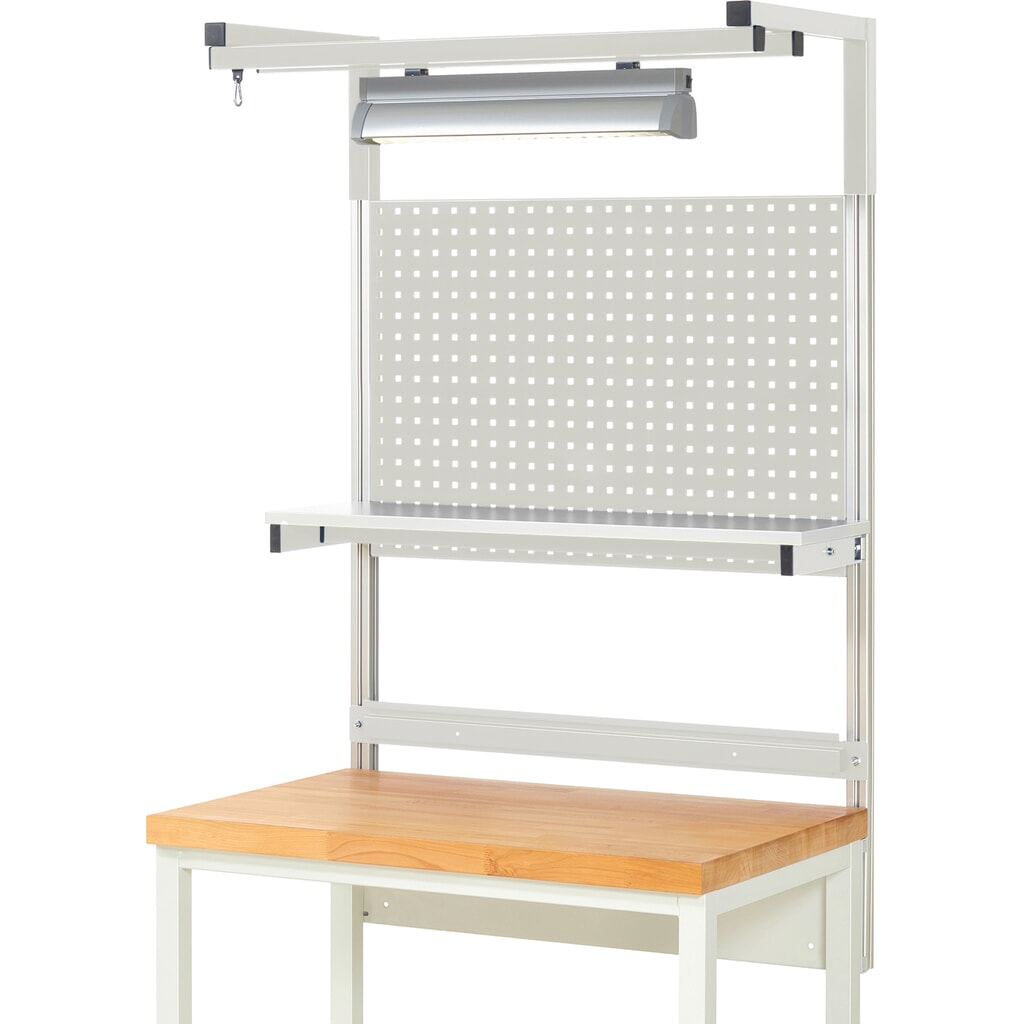 Produktabbildung Nr. 2: RAU Werkbank-Aufbau, HxBxT 1.380 x 1.000 x 350 mm, mit 1 Etagenboard, 1 Halteschiene, 1 Auslegerpaar und 1 Leuchte, Komplettset 04 für Produktbreite 1.000 mm