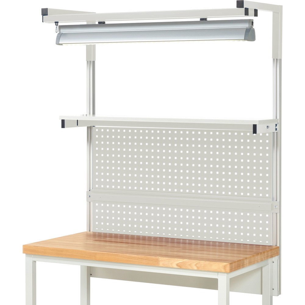 Produktabbildung Nr. 2: RAU Werkbank-Aufbau, HxBxT 1.380 x 1.250 x 350 mm, mit 1 Etagenboard, 1 Halteschiene, 1 Auslegerpaar und 1 Leuchte, Komplettset 04 für Produktbreite 1.250 mm