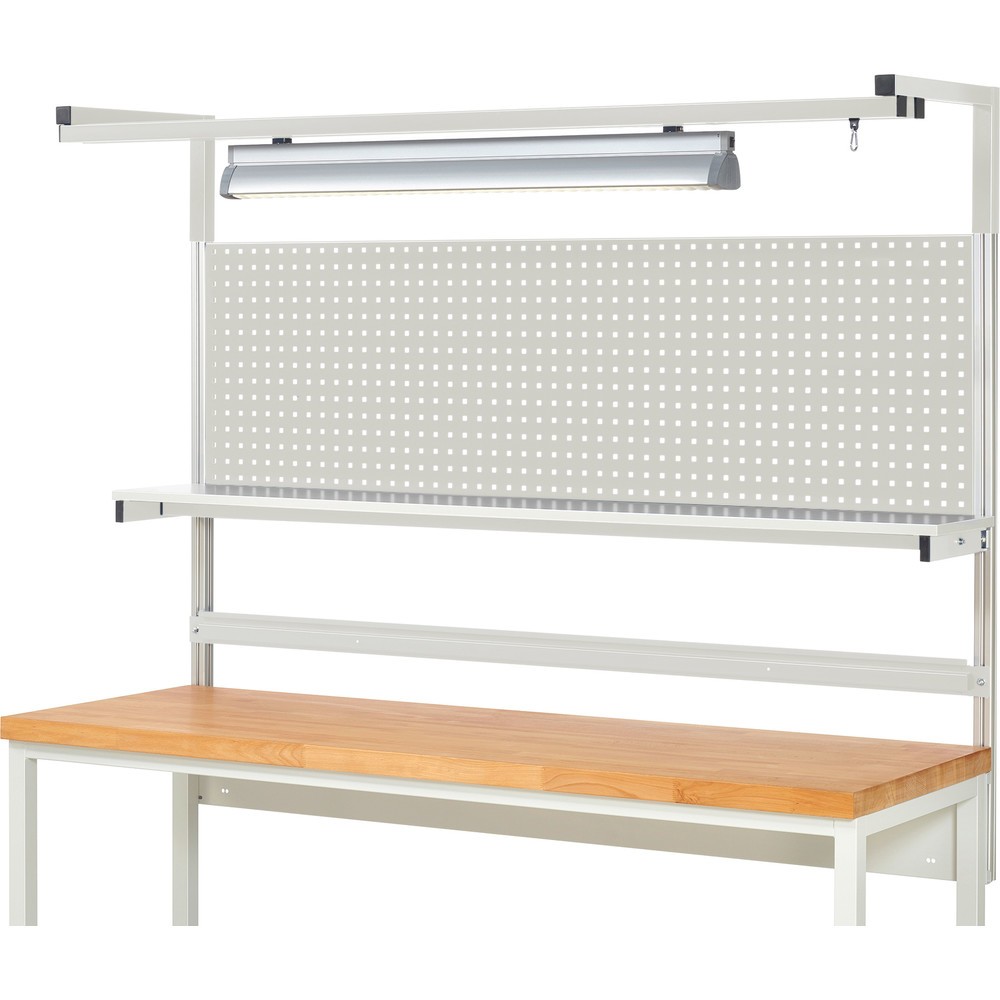 Produktabbildung Nr. 2: RAU Werkbank-Aufbau, HxBxT 1.380 x 2.000 x 350 mm, mit 1 Etagenboard, 1 Halteschiene, 1 Auslegerpaar und 1 Leuchte, Komplettset 04 für Produktbreite 2.000 mm