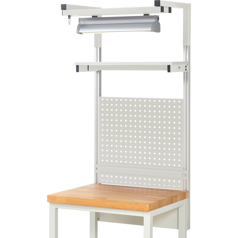 Produktabbildung Nr. 2: RAU Werkbank-Aufbau, HxBxT 1.380 x 750 x 350 mm, mit 1 Etagenboard, 1 Halteschiene, 1 Auslegerpaar und 1 Leuchte, Komplettset 04 für Produktbreite 750 mm