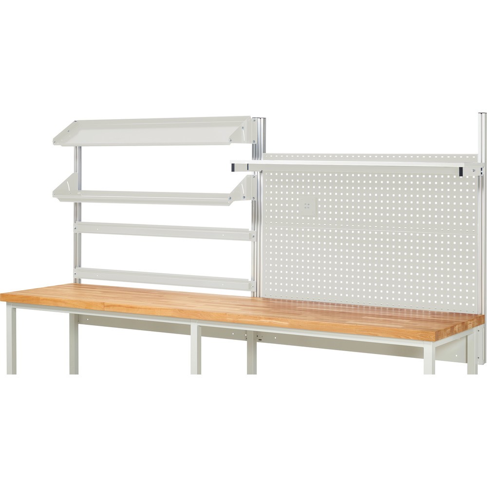 Produktabbildung Nr. 2: RAU Werkbank-Aufbau, HxBxT 1.130 x 3.000 x 3.000 mm, mit 1 Etagenboard, 2 Halteschienen, 2 neigbare Metallablagen und 1 Flachbildschirmhalter, Komplettset 05 für Produktbreite 3.000 mm