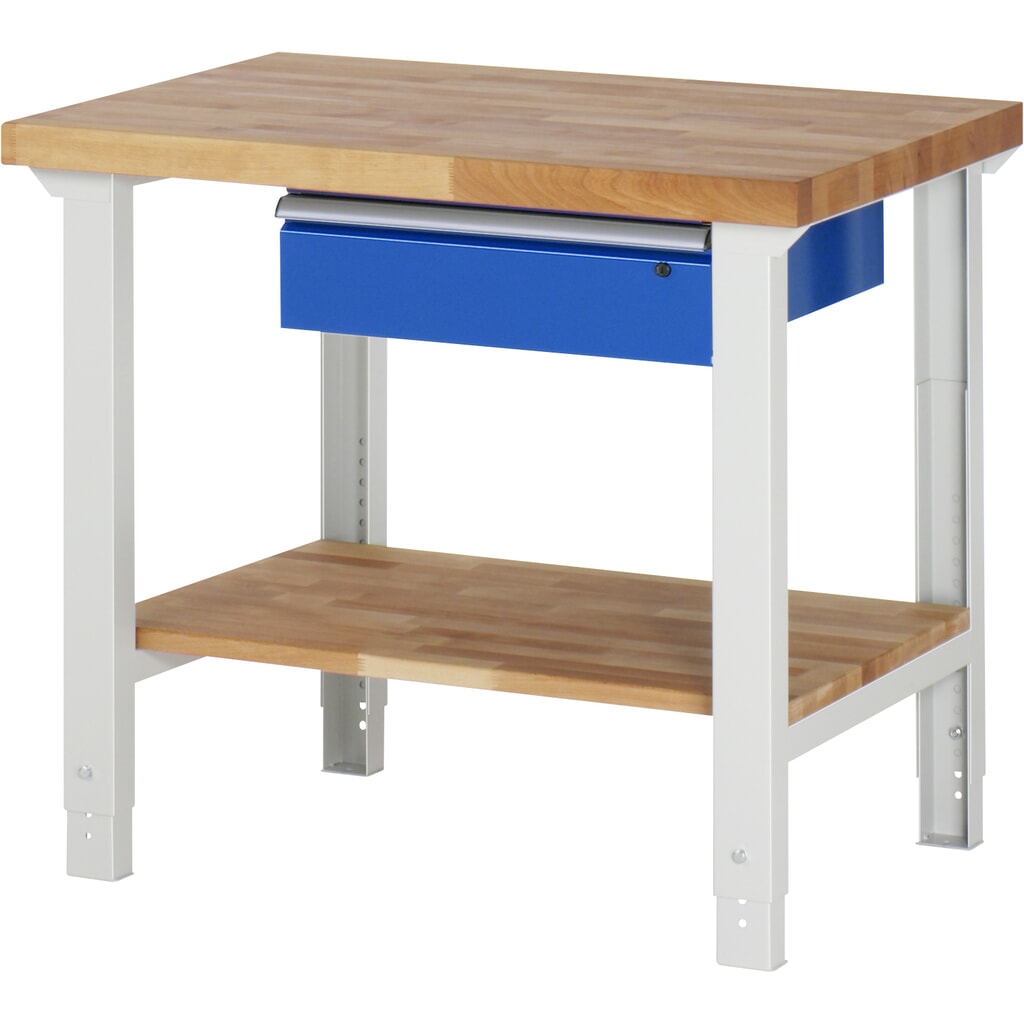 RAU Werkbank Serie 7000, HxBxT 790-1.140 x 1.000 x 700 mm, 1 Ablageboden, 1 Schublade, ErgoScript Produktabbildung Nr. 1: RAU Werkbank Serie 7000, HxBxT 790-1.140 x 1.000 x 700 mm, 1 Ablageboden, 1 Schublade, ErgoScript