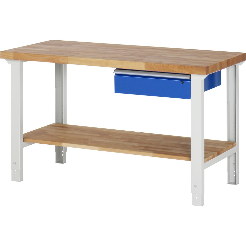 Produktabbildung: RAU Werkbank Serie 7000, HxBxT 790-1.140 x 1.500 x 700 mm, 1 Ablageboden, 1 Schublade, ErgoScript