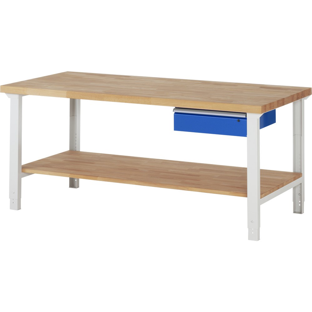 Produktabbildung Nr. 1: RAU Werkbank Serie 7000, HxBxT 790-1.140 x 2.000 x 900 mm, 1 Ablageboden, 1 Schublade, ErgoScript