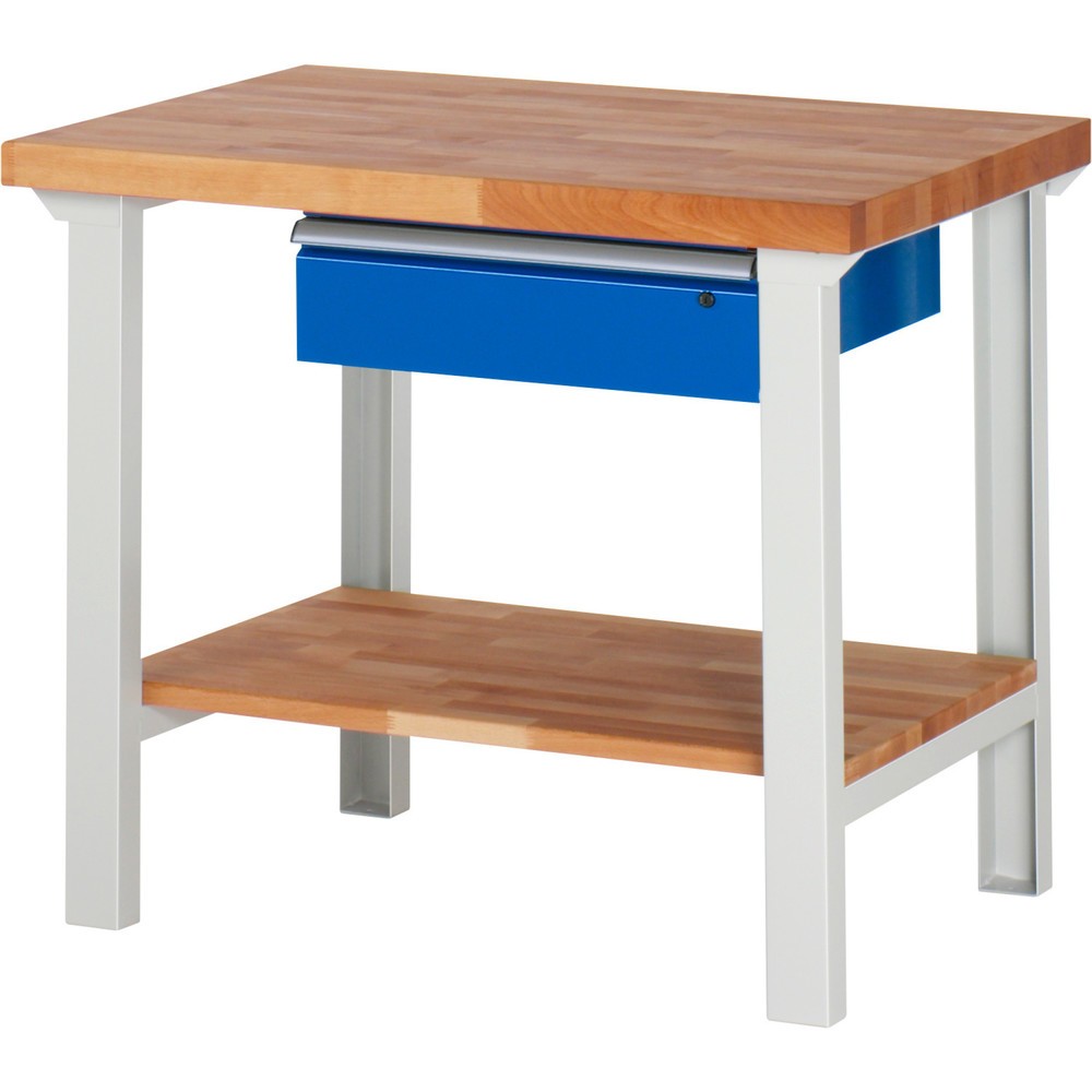 Produktabbildung Nr. 1: RAU Werkbank Serie 7000, 1 Buche-Massiv-Ablageboden, HxBxT 840 x 1.000 x 700 mm, 1 Schublade 1 x 150 mm