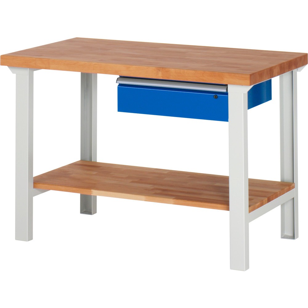 Produktabbildung Nr. 1: RAU Werkbank Serie 7000, 1 Buche-Massiv-Ablageboden, HxBxT 840 x 1.250 x 700 mm, 1 Schublade 1 x 150 mm