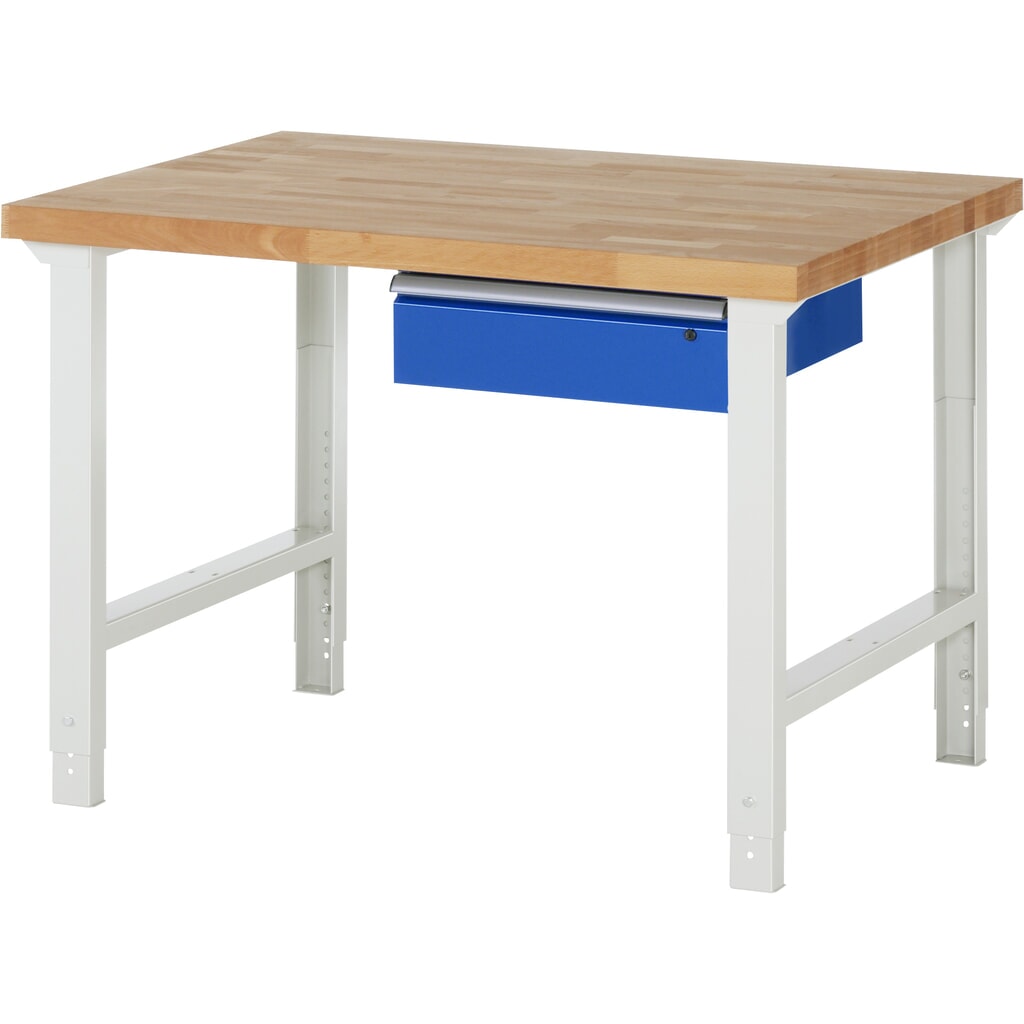 Produktabbildung Nr. 1: RAU Werkbank Serie 7000, HxBxT 790-1.140 x 1.250 x 900 mm, 1 Schublade, ErgoScript