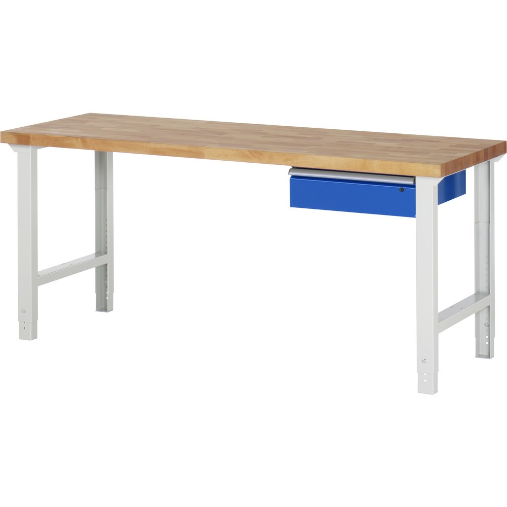 Produktabbildung: RAU Werkbank Serie 7000, HxBxT 790-1.140 x 2.000 x 700 mm, 1 Schublade, ErgoScript