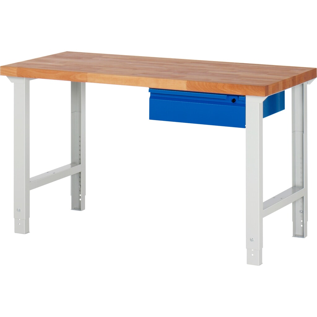 Produktabbildung: RAU Werkbank Serie 7000, HxBxT 790-1.140 x 1.500 x 700 mm, 1 Schublade, integrierte Griffleiste