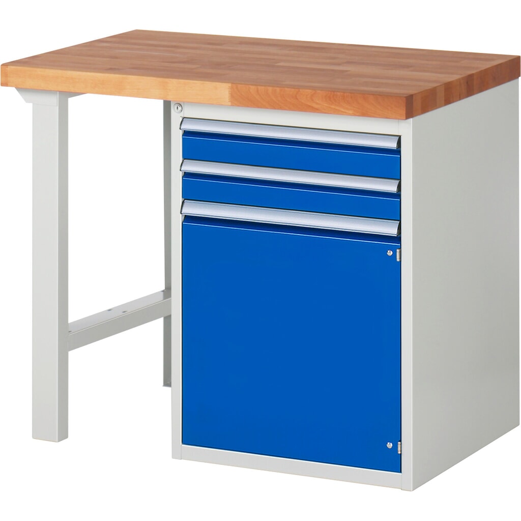 RAU Werkbank Serie 7000, 1 Container, HxBxT 840 x 1.000 x 700 mm, 2 x 90%-Auszug-Schubladen, 1 Flügeltür, 1 Fachboden Produktabbildung Nr. 1: RAU Werkbank Serie 7000, 1 Container, HxBxT 840 x 1.000 x 700 mm, 2 x 90%-Auszug-Schubladen, 1 Flügeltür, 1 Fachboden