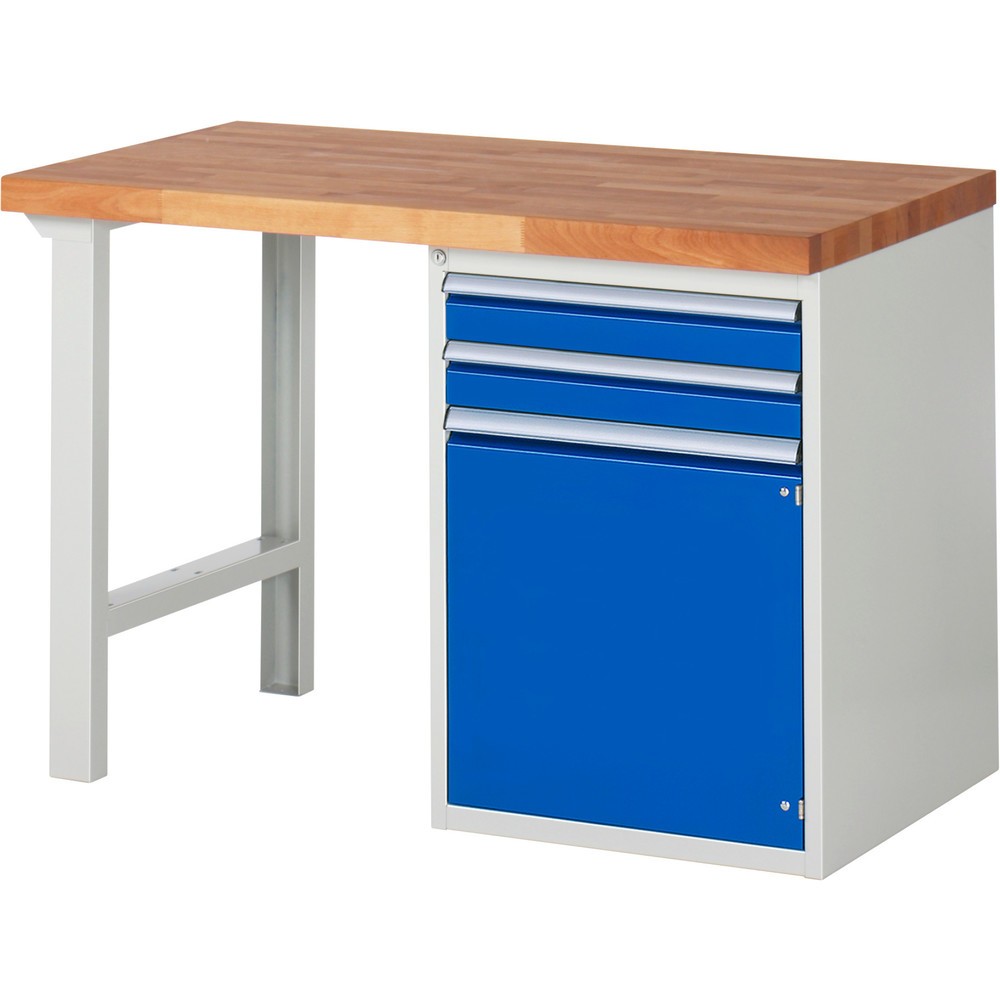 Produktabbildung Nr. 1: RAU Werkbank Serie 7000, 1 Container, HxBxT 890 x 1.250 x 700 mm, 2 x 100%-Auszug-Schubladen, 1 Flügeltür, 1 Fachboden