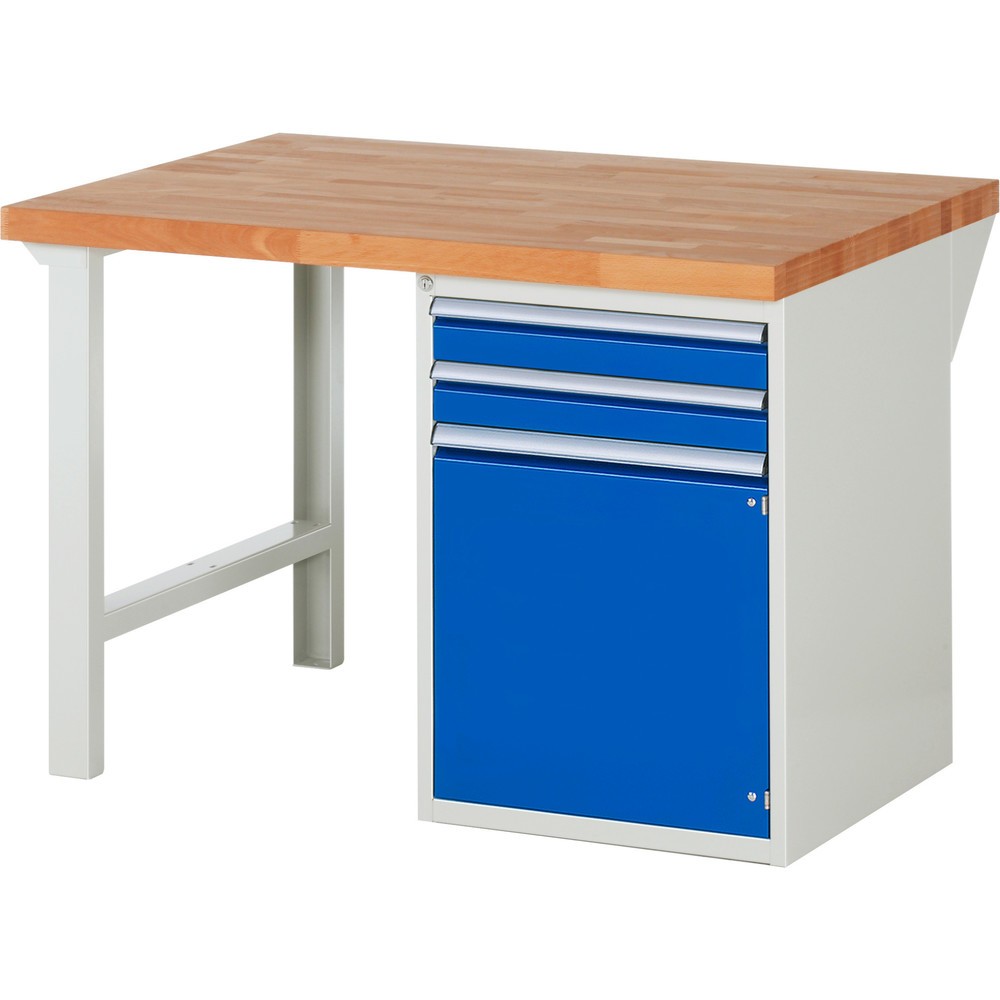 Produktabbildung Nr. 1: RAU Werkbank Serie 7000, 1 Container, HxBxT 840 x 1.250 x 900 mm, 2 x 100%-Auszug-Schubladen, 1 Flügeltür, 1 Fachboden