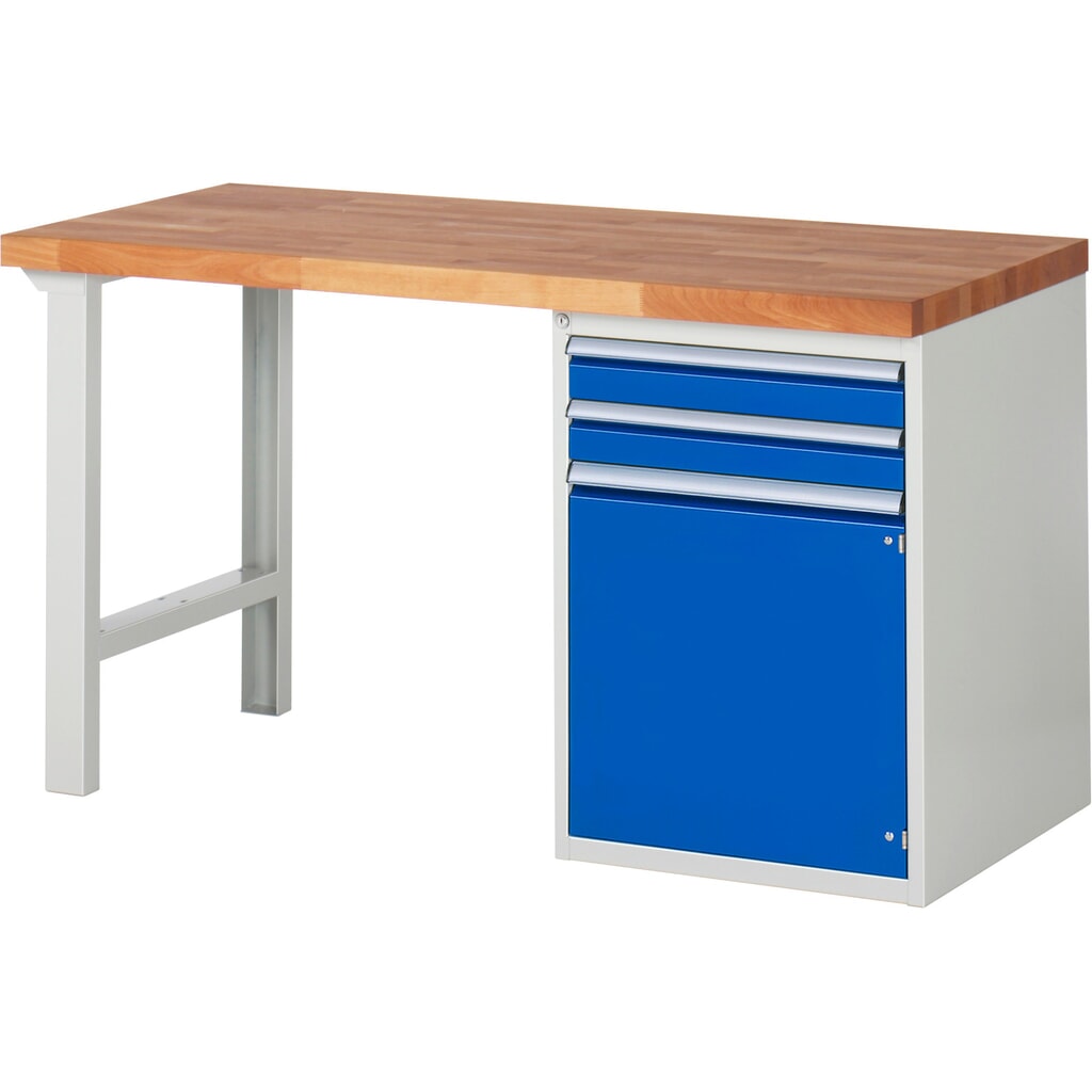 RAU Werkbank Serie 7000, 1 Container, HxBxT 890 x 1.500 x 700 mm, 2 x 90%-Auszug-Schubladen, 1 Flügeltür, 1 Fachboden Produktabbildung: RAU Werkbank Serie 7000, 1 Container, HxBxT 890 x 1.500 x 700 mm, 2 x 90%-Auszug-Schubladen, 1 Flügeltür, 1 Fachboden