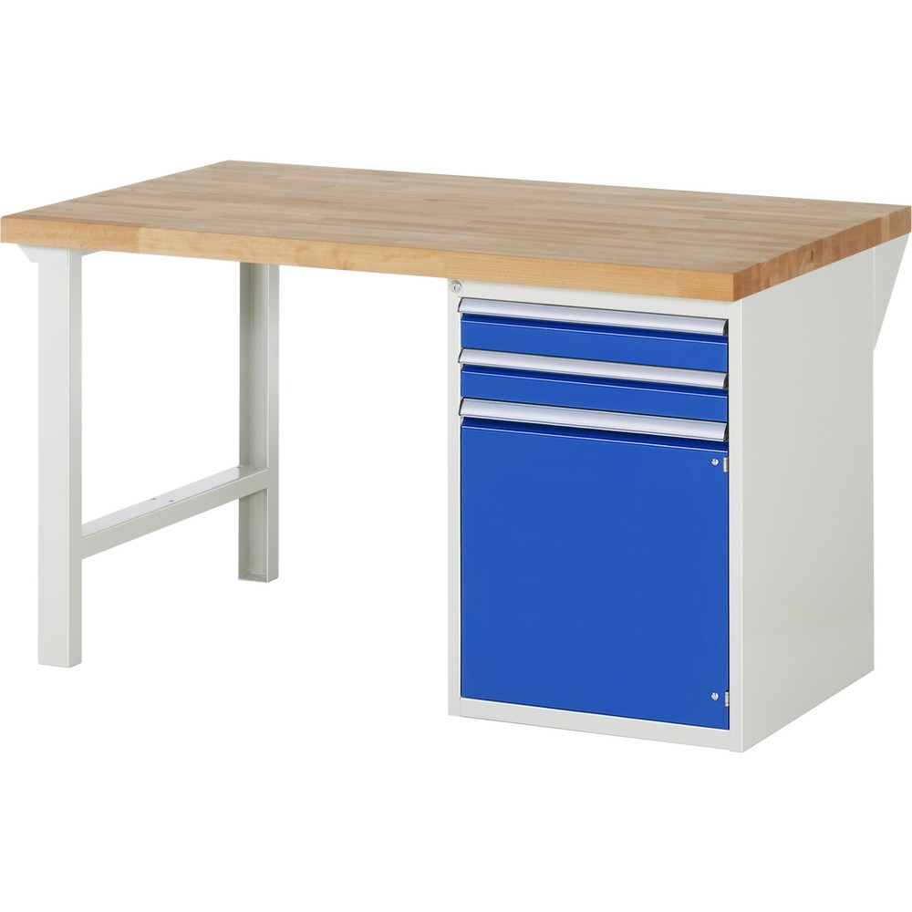 Produktabbildung: RAU Werkbank Serie 7000, 1 Container, HxBxT 890 x 1.500 x 900 mm, 2 x 100%-Auszug-Schubladen, 1 Flügeltür, 1 Fachboden