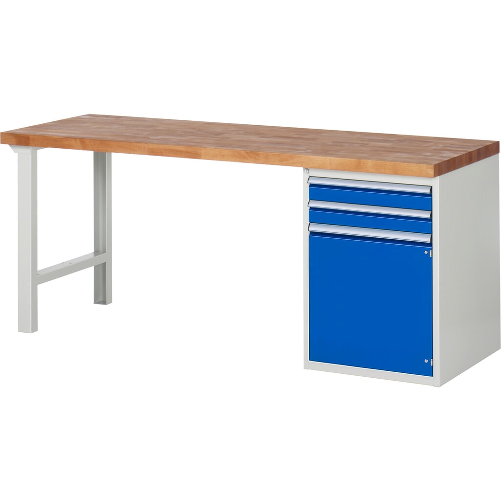 RAU Werkbank Serie 7000, 1 Container, HxBxT 840 x 2.000 x 700 mm, 2 x 100%-Auszug-Schubladen, 1 Flügeltür, 1 Fachboden Produktabbildung: RAU Werkbank Serie 7000, 1 Container, HxBxT 840 x 2.000 x 700 mm, 2 x 100%-Auszug-Schubladen, 1 Flügeltür, 1 Fachboden