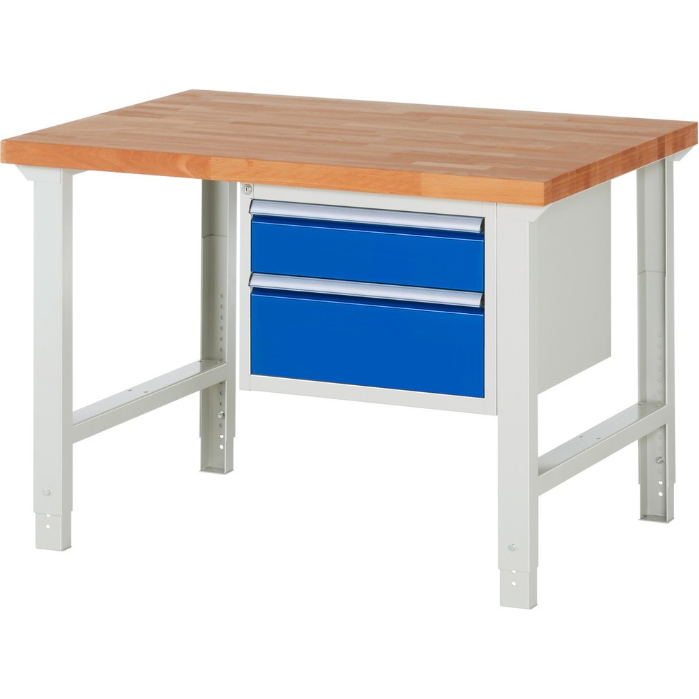 Produktabbildung Nr. 1: RAU Werkbank Serie 7000, 1 Container, HxBxT 790-1.140 x 1.250 x 900 mm, 2 x 100%-Auszug-Schubladen 1 x 150, 1 x 210 mm