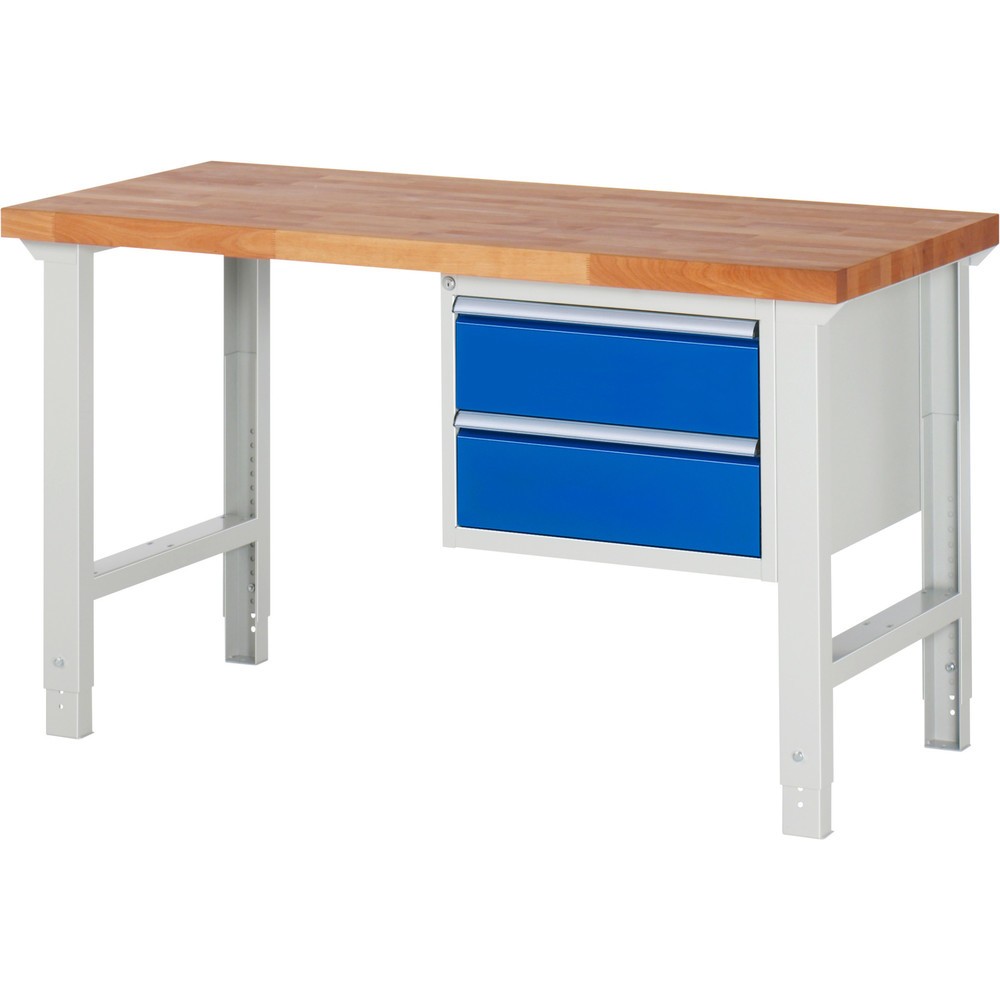 Produktabbildung: RAU Werkbank Serie 7000, 1 Container, HxBxT 790-1.140 x 1.500 x 700 mm, 2 x 100%-Auszug-Schubladen 2 x 180 mm