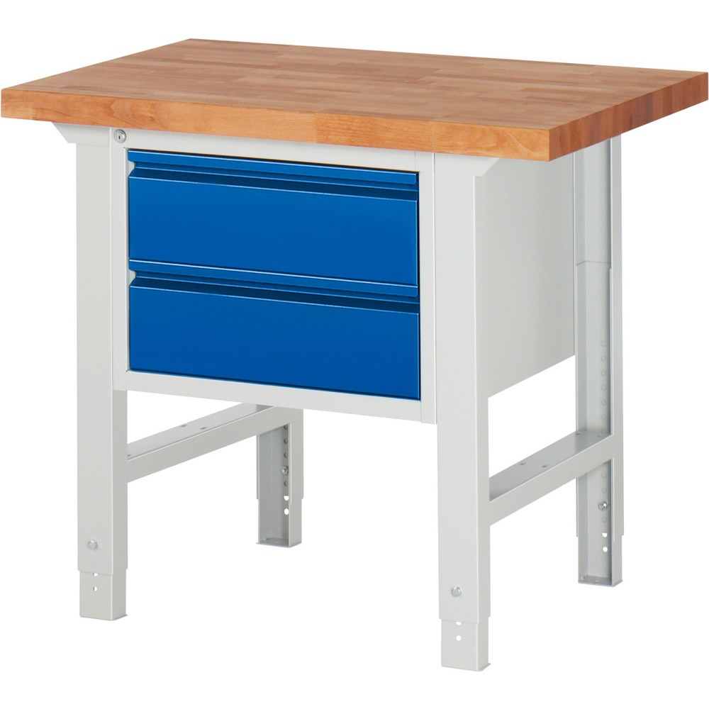 Produktabbildung Nr. 1: RAU Werkbank Serie 7000, 1 Container, HxBxT 790-1.140 x 1.000 x 700 mm, 2 x 90%-Auszug-Schubladen 2 x 180 mm