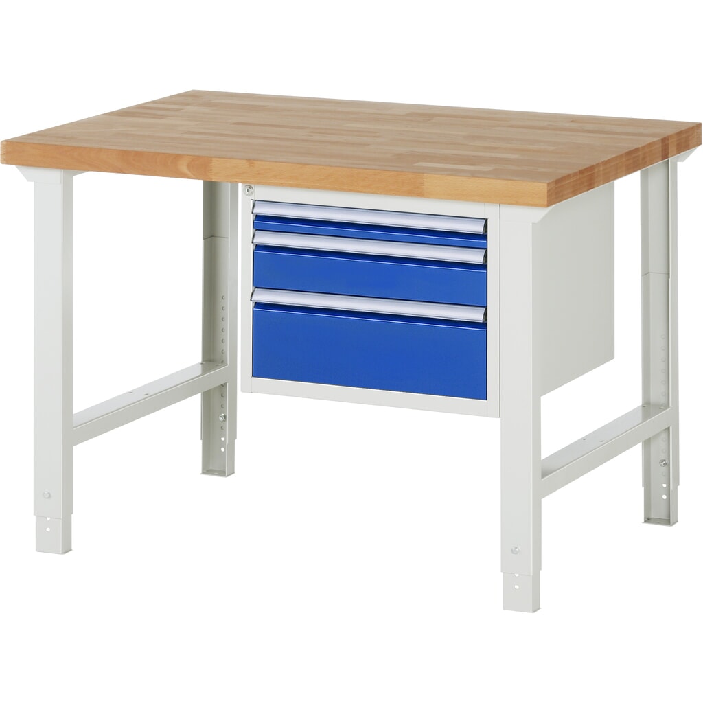 RAU Werkbank Serie 7000, 1 Container, HxBxT 790-1.140 x 1.250 x 900 mm, 3 x 90%-Auszug-Schubladen 1 x 60, 1 x 120, 1 x 180 mm Produktabbildung: RAU Werkbank Serie 7000, 1 Container, HxBxT 790-1.140 x 1.250 x 900 mm, 3 x 90%-Auszug-Schubladen 1 x 60, 1 x 120, 1 x 180 mm