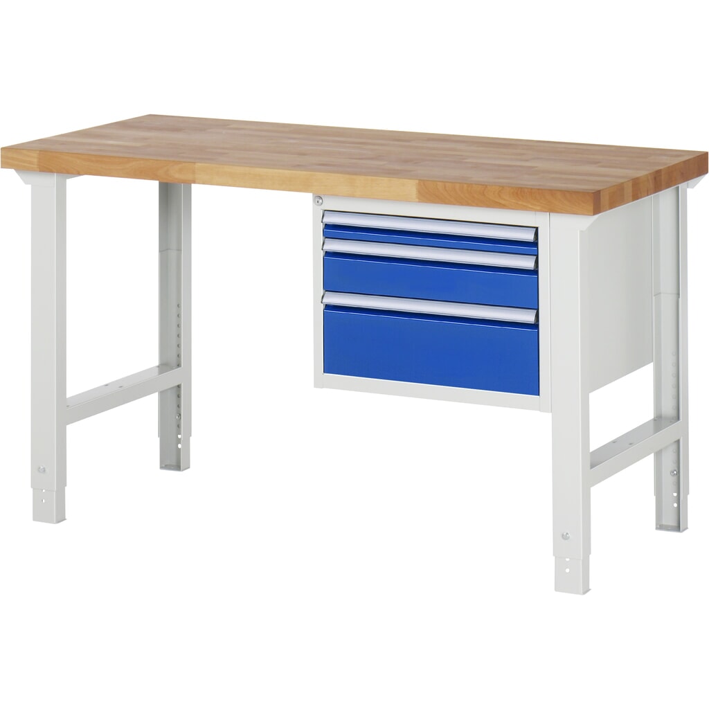 RAU Werkbank Serie 7000, 1 Container, HxBxT 790-1.140 x 1.500 x 700 mm, 3 x 90%-Auszug-Schubladen 1 x 60, 1 x 120, 1 x 180 mm Produktabbildung: RAU Werkbank Serie 7000, 1 Container, HxBxT 790-1.140 x 1.500 x 700 mm, 3 x 90%-Auszug-Schubladen 1 x 60, 1 x 120, 1 x 180 mm