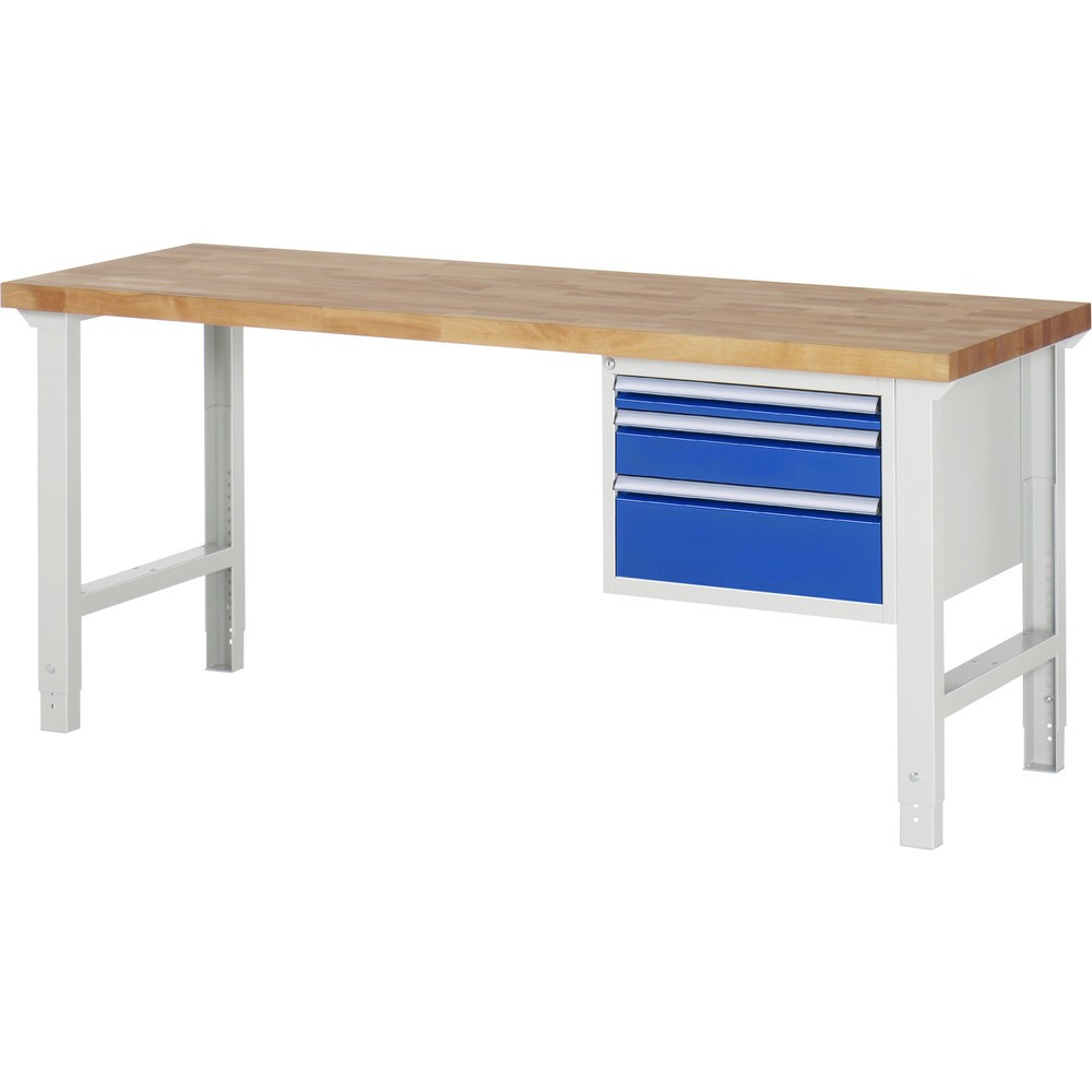 Produktabbildung: RAU Werkbank Serie 7000, 1 Container, HxBxT 790-1.140 x 2.000 x 700 mm, 3 x 90%-Auszug-Schubladen 1 x 60, 1 x 120, 1 x 180 mm
