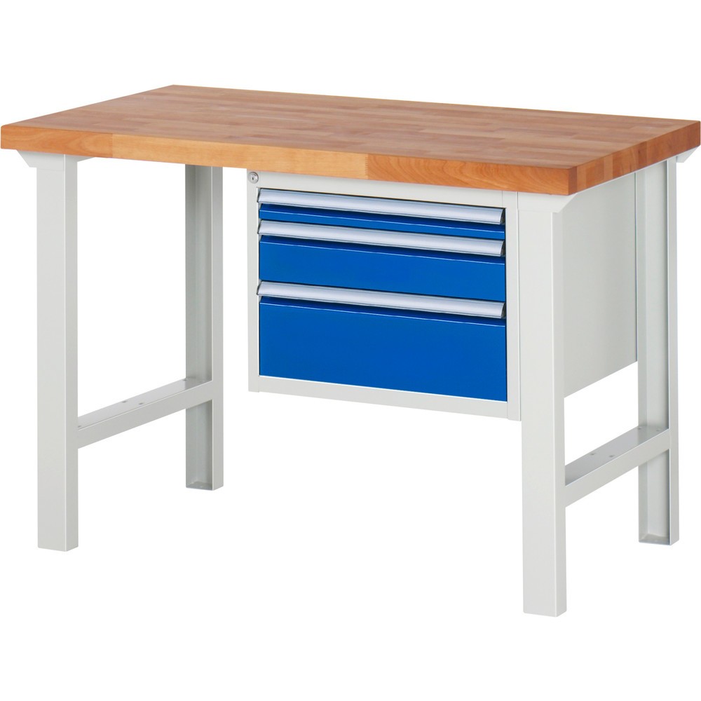 Produktabbildung: RAU Werkbank Serie 7000, 1 Container, HxBxT 840 x 1.250 x 700 mm, 3 x 90%-Auszug-Schubladen 1 x 60, 1 x 120, 1 x 180 mm, Schubladen-TK 100 kg