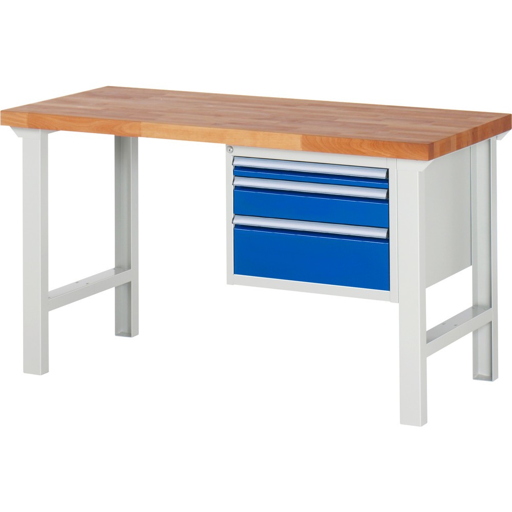 Produktabbildung: RAU Werkbank Serie 7000, 1 Container, HxBxT 840 x 1.500 x 700 mm, 3 x 100%-Auszug-Schubladen 1 x 60, 1 x 120, 1 x 180 mm, Schubladen-TK 100 kg