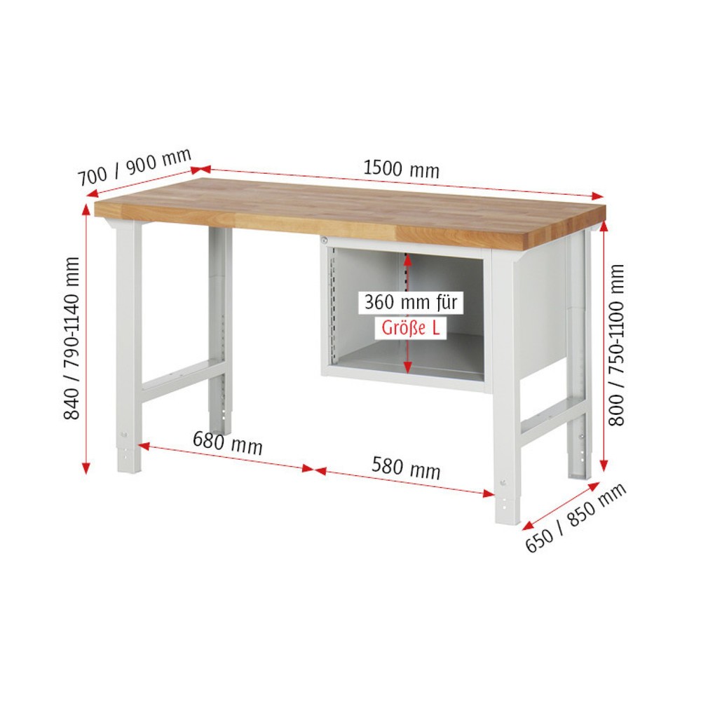 Produktabbildung Nr. 4: RAU Werkbank Serie 7000, 1 Container, HxBxT 840 x 1.500 x 900 mm, 3 x 90%-Auszug-Schubladen 3 x 120 mm, Schubladen-TK 100 kg