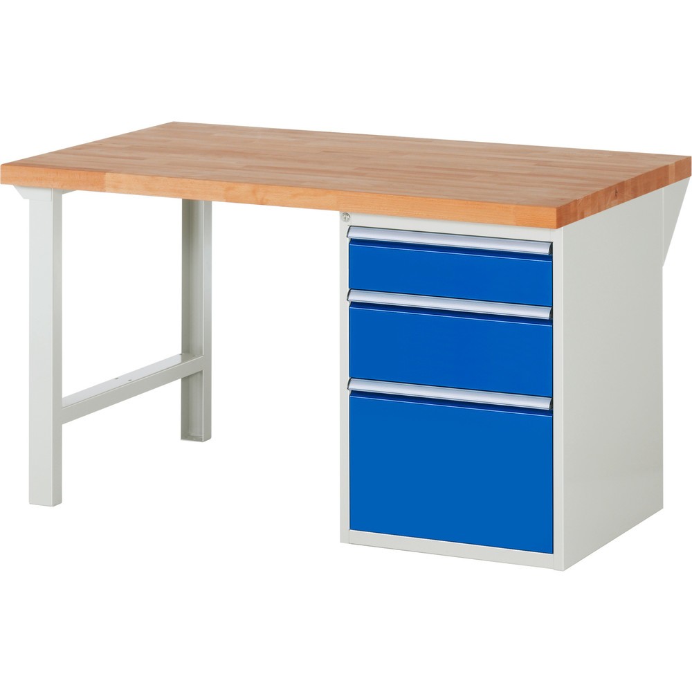 Produktabbildung: RAU Werkbank Serie 7000, 1 Container, HxBxT 890 x 1.500 x 900 mm, 3 x 100%-Auszug-Schubladen 1 x 150, 1 x 210, 1 x 360 mm, Schubladen-TK 100 kg