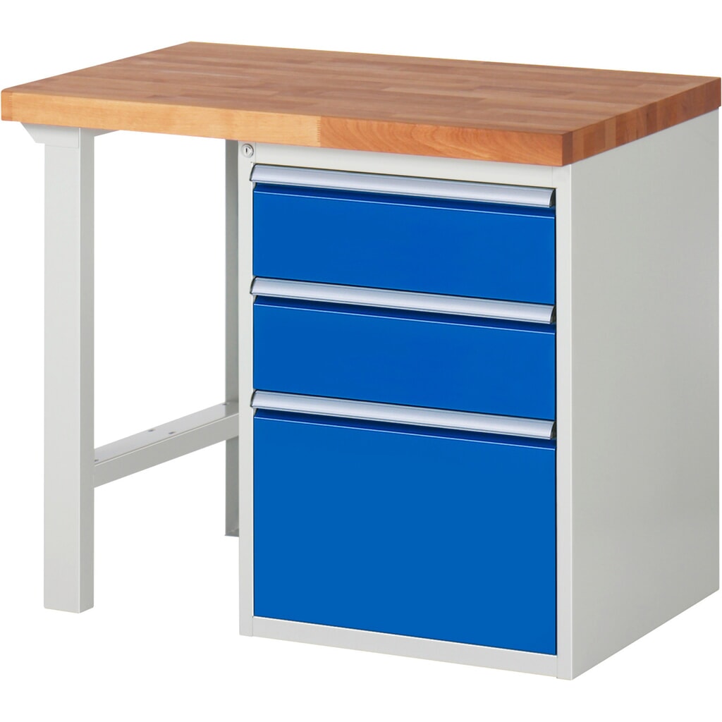 Produktabbildung: RAU Werkbank Serie 7000, 1 Container, HxBxT 890 x 1.000 x 700 mm, 3 x 90%-Auszug-Schubladen 2 x 180, 1 x 360 mm, Schubladen-TK 100 kg