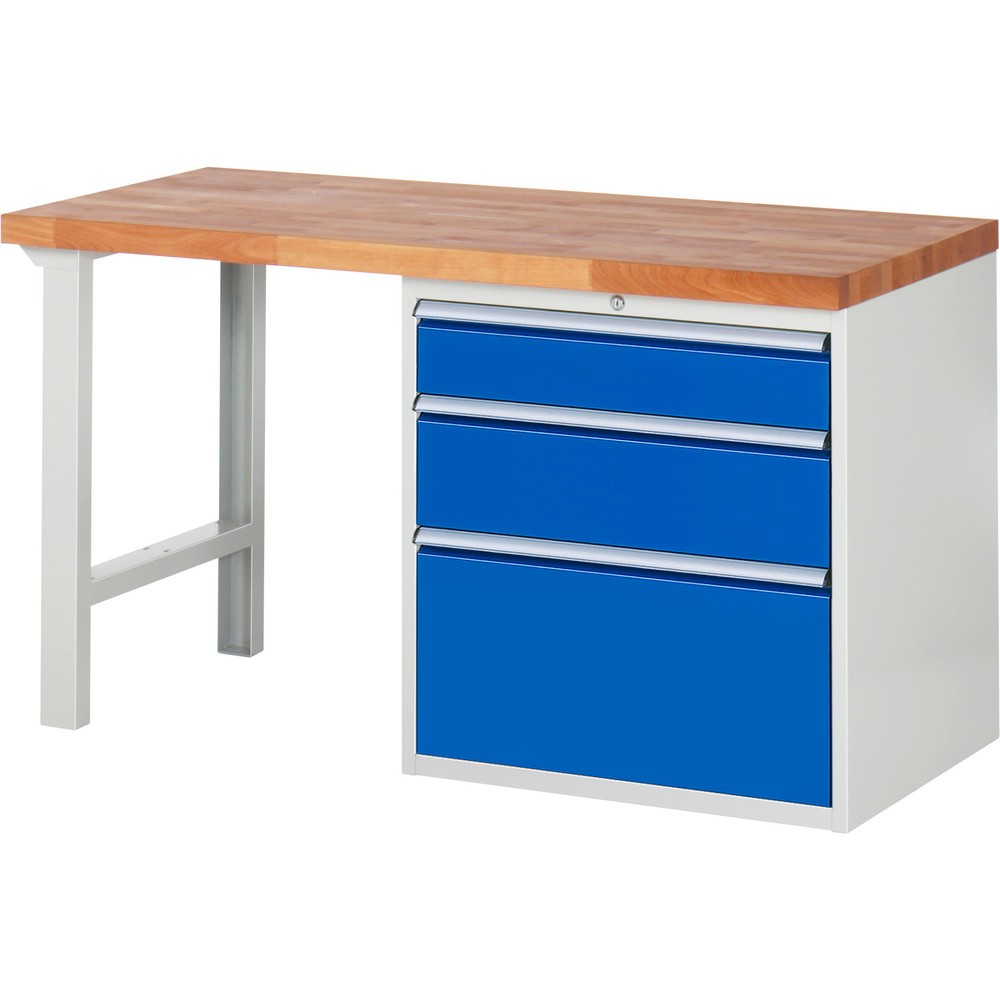 Produktabbildung Nr. 1: RAU Werkbank Serie 7000, 1 Container, HxBxT 840 x 1.500 x 700 mm, 3 x 90%-Auszug-Schubladen 1 x 150, 1 x 210, 1 x 360 mm, Schubladen-TK 100 kg