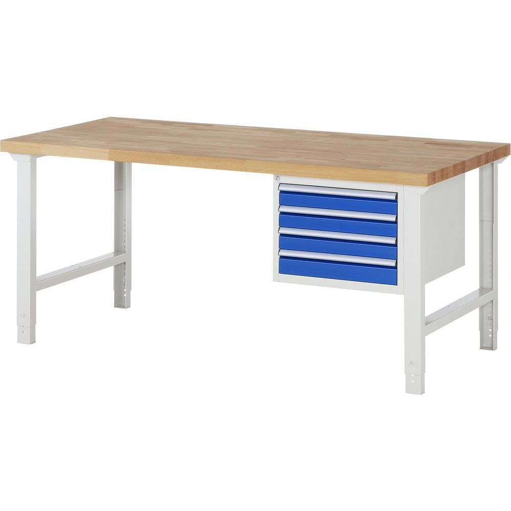 Produktabbildung: RAU Werkbank Serie  7000, 1 Container, HxBxT 790-1.140 x 2.000 x 900 mm, 4 x 90%-Auszug-Schubladen 4 x 90 mm