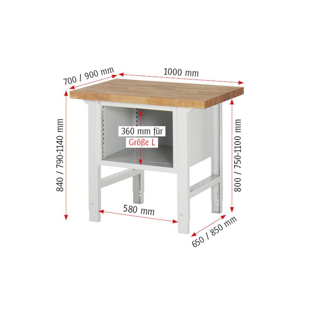 Produktabbildung Nr. 5: RAU Werkbank Serie 7000, 1 Container, HxBxT 840 x 1.000 x 700 mm, 2 x 90%-Auszug-Schubladen 1 x 150, 1 x 210 mm