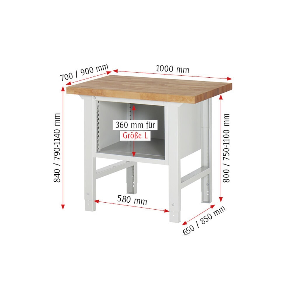 Produktabbildung Nr. 5: RAU Werkbank Serie 7000, 1 Container, HxBxT 840 x 1.000 x 900 mm, 3 x 90%-Auszug-Schubladen 1 x 60, 1 x 120, 1 x 180 mm, Schubladen-TK 100 kg