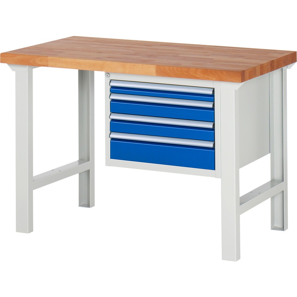 Produktabbildung: RAU Werkbank Serie 7000, 1 Container, HxBxT 840 x 1.250 x 700 mm, 4 x 100%-Auszug-Schubladen 1 x 60, 2 x 90, 1 x 120 mm, Schubladen-TK 100 kg